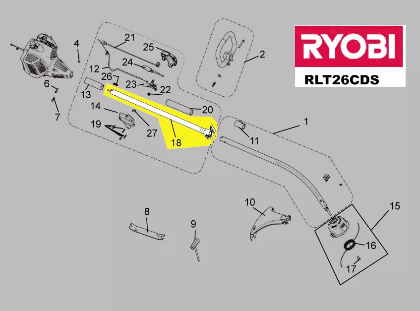 tube supérieur Ryobi réf. 5131036445